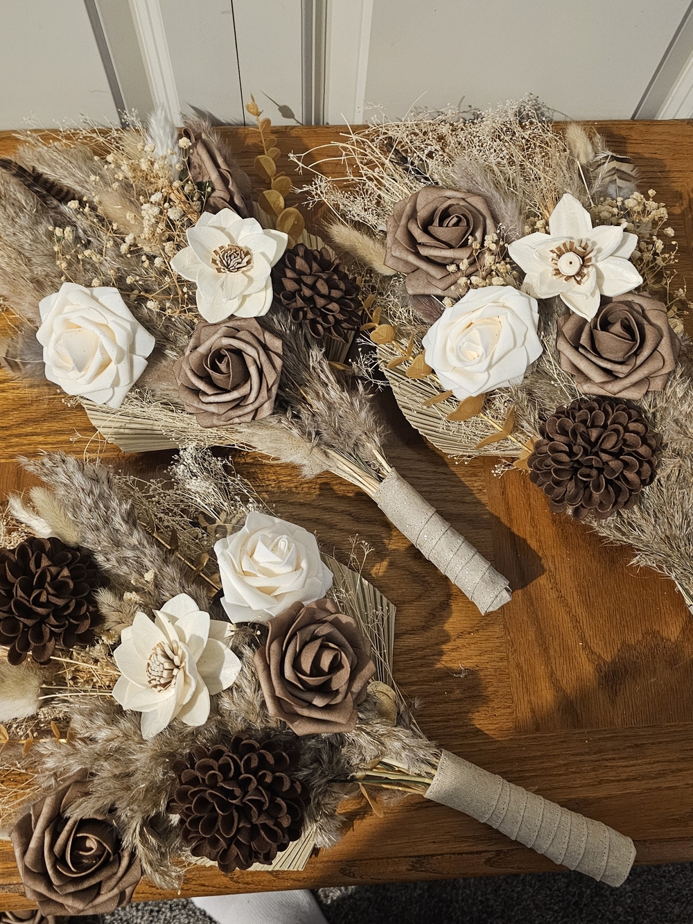 XL Neutral Brown and White Dried Floral Bouquet - Sola Wood Flowers